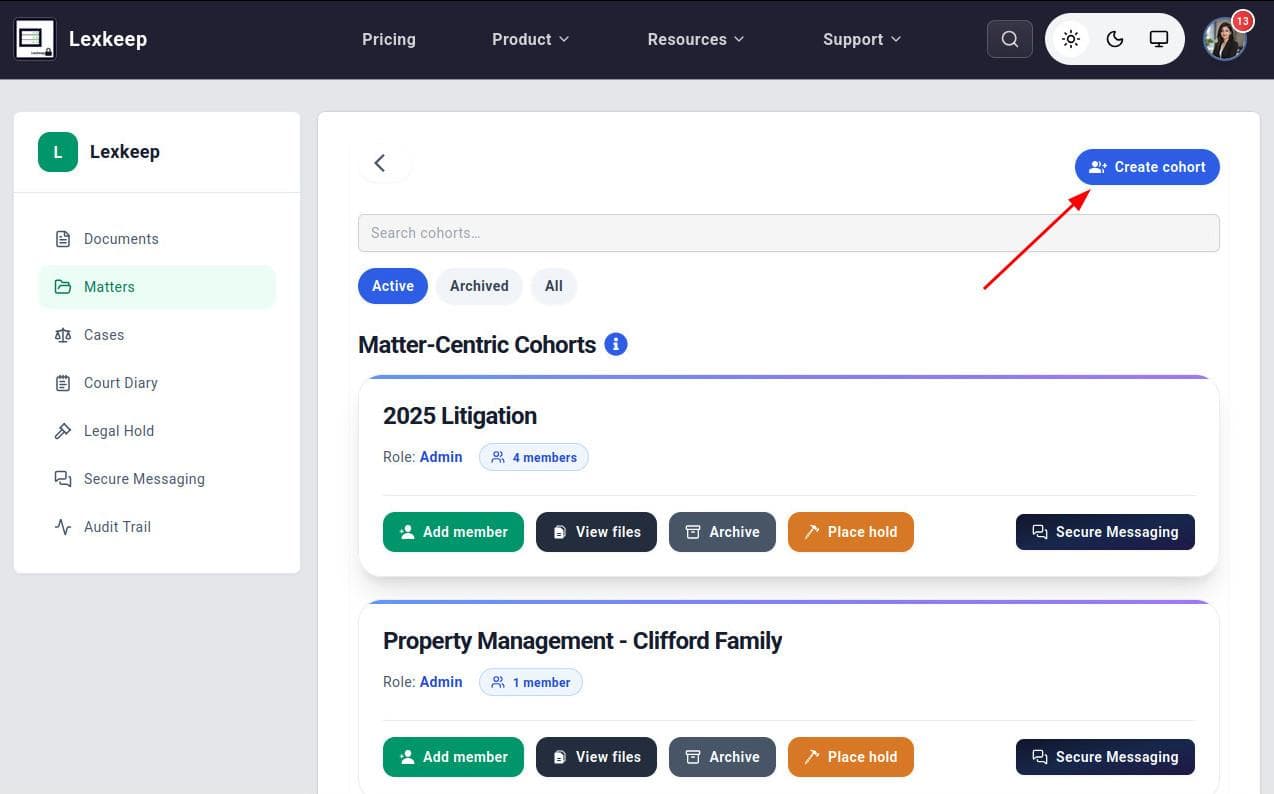 featured image for Create a cohort for matter-centric document management