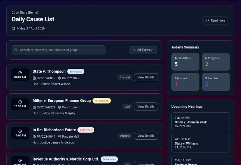 featured image for Court Diary Software with Cause List Reminder