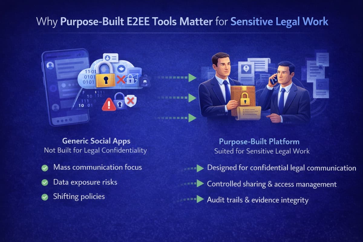 Illustration of end-to-end encryption for legal work